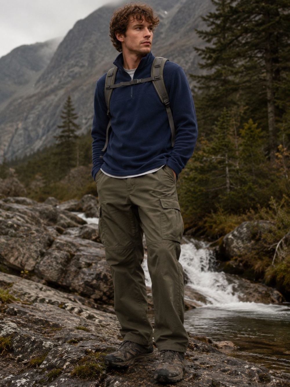 Land’s End Men's Navy Blue Half-Zip Fleece Sweater Gorpcore Hiking Granola